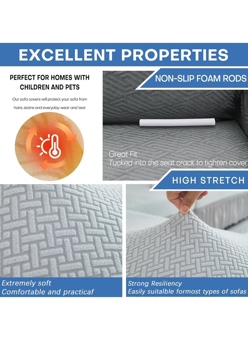Dominy Sofa Cover,Elastic Couch Cover with Skirt, Spandex Non-Slip Soft Couch Covers, Furniture Protector Washable Soft Solid Color Sofa Cover for Living Room (Light Grey,2 Seater(140-185cm)  - Image 3