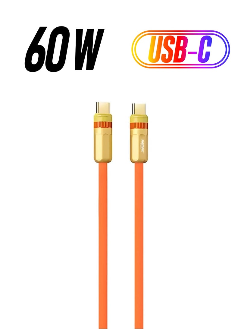Data Cable 60W Zinc Alloy Fast Charging Cable, Type C to Type C,1.2M Length for Laptop Xiaomi Samsung Huawei Oppo Vivo phone Android (Orange C-C)