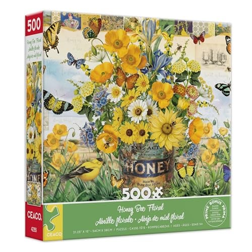 Ceaco Barbara Anderson Honey Bee Floral 500 Piece Jigsaw Puzzle Relaxing and Fun Activity for Adults - Image 1