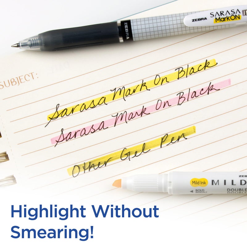Zebra Pen قلم جل زيبرا بن سارس مارك أون، 0.5 مم نقطة رفيعة، حبر أسود قابل للسحب، حبر مقاوم للتلطيخ للتظليل، مشبك قابل للتوسيع، مثالي لتدوين الملاحظات، 12 حبة (48410upc) - Image 2