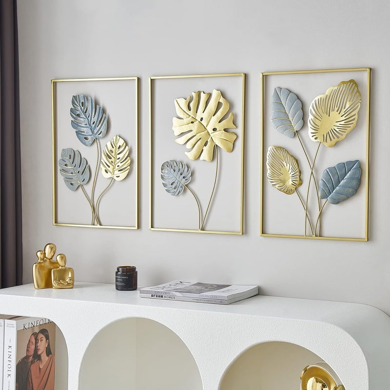 FUNTEREST Gold Metal Wall Art Decor Monstera Leaves Wall Home Decor Set of 3, Modern Wall Hanging Decorations for Living Room, Bedroom, Bathroom, Office Decor - Image 5