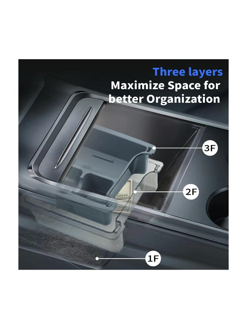 إسكدنيا Light Transmission Design Center Console Organizer Tray for 2021-2023 Tesla Model Y Model 3, Washable Silicone Liner Refresh Console Model 3 Model Y Accessories, 3 Compartments(Gray Trim) - Image 3