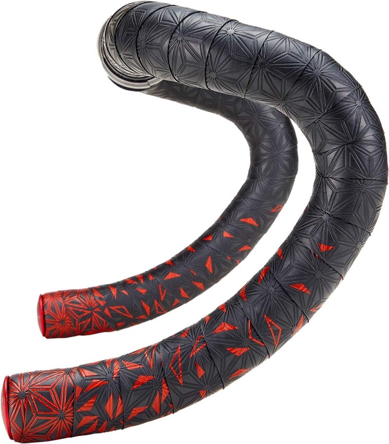 Supacaz Super Sticky Kush Star Fade Bar Tape – Red Wrap with Ano Plugs for Bike – Stylish Bicycle Handlebar Grip - Image 1
