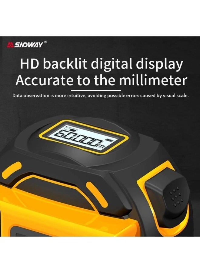إس إن دي واي مقياس شريط ليزري 2 في 1، أجهزة قياس ليزر رقمية مع شاشة LCD، مسافة ليزر 60 متر / 196 قدم، مقياس شريط فولاذي 5 متر / 16 قدم، قياس ليزري دقيق، وحدات قابلة للتبديل متر / قدم - Image 3