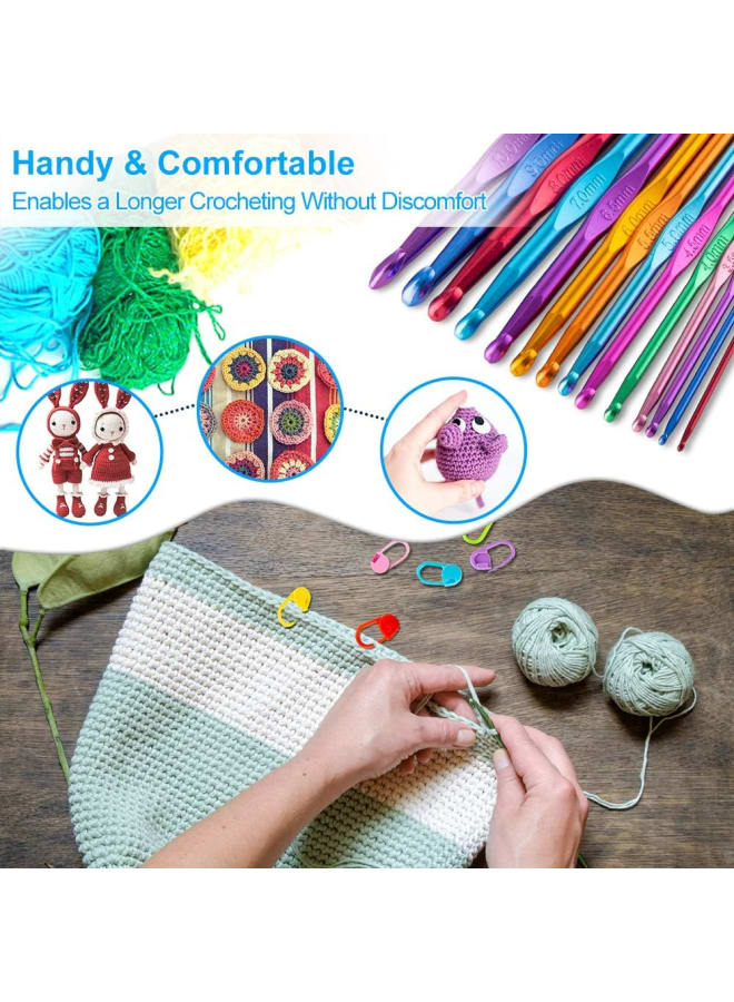 37 PCS Crochet Hooks Set, High Quality Coloured Aluminum Ergonomic Handle Crochet, Hook Needles for Arthritic Hands, with Stitch Markers and Large-Eye Blunt Needles - Image 2