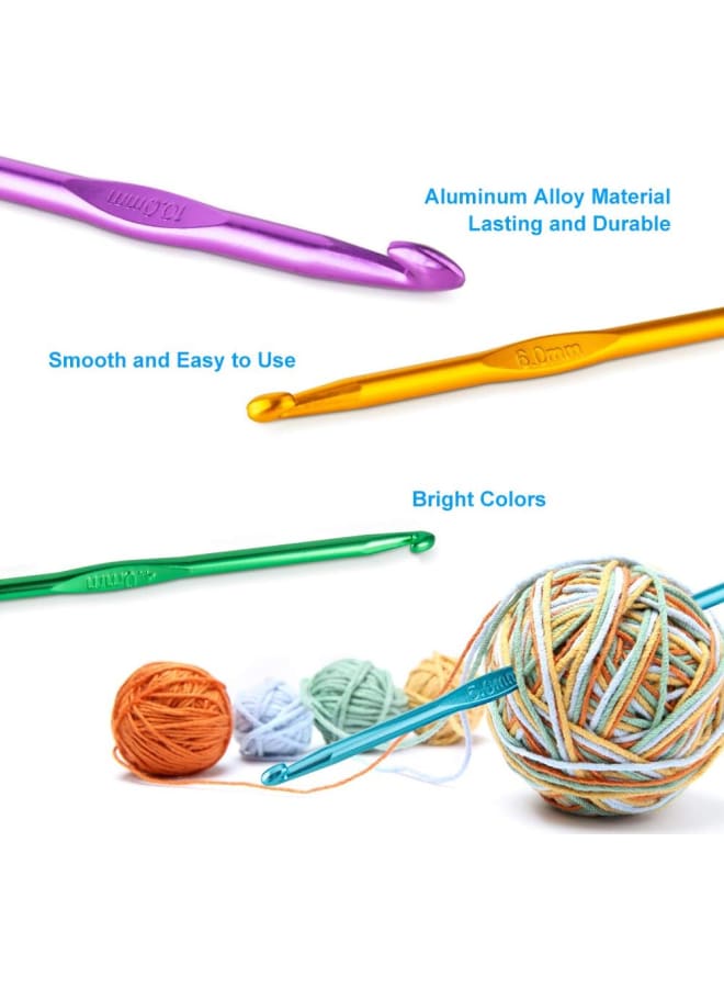 37 PCS Crochet Hooks Set, High Quality Coloured Aluminum Ergonomic Handle Crochet, Hook Needles for Arthritic Hands, with Stitch Markers and Large-Eye Blunt Needles - Image 3