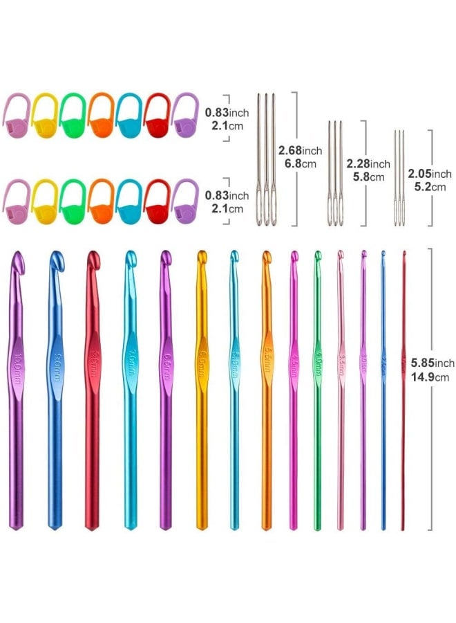 37 PCS Crochet Hooks Set, High Quality Coloured Aluminum Ergonomic Handle Crochet, Hook Needles for Arthritic Hands, with Stitch Markers and Large-Eye Blunt Needles - Image 5