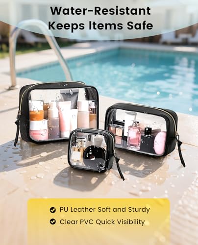 Vorspack Travel Makeup Bag - 3 Pack Travel Toiletry Bag for Women Clear Cosmetic Bag Makeup Organizer Zipper Pouch for Travel Essentials Storage - Black - Image 5