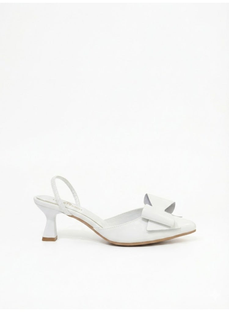 لايف ستيلاش  أحذية كعب جلد مع استيك وفيونكه F-610 - ابيض - Image 3