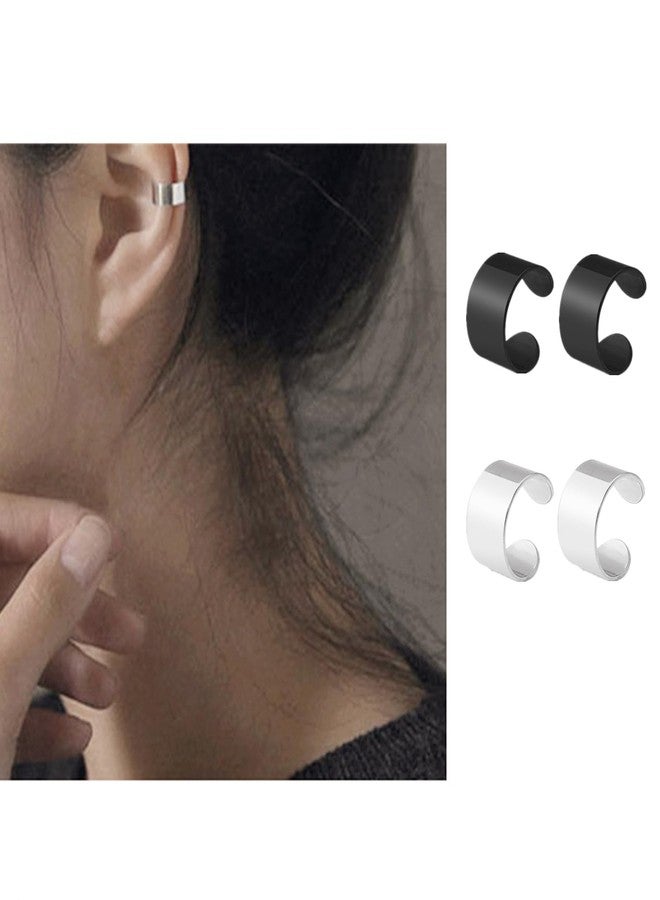 LAFATINA 4 Pairs Non-pierced Clip On Hoop Earrings Set for Men Women Stainless Steel No Piercing Feather Dangle Ear Cuff Earrings for Graduation Easter Christmas - Image 2