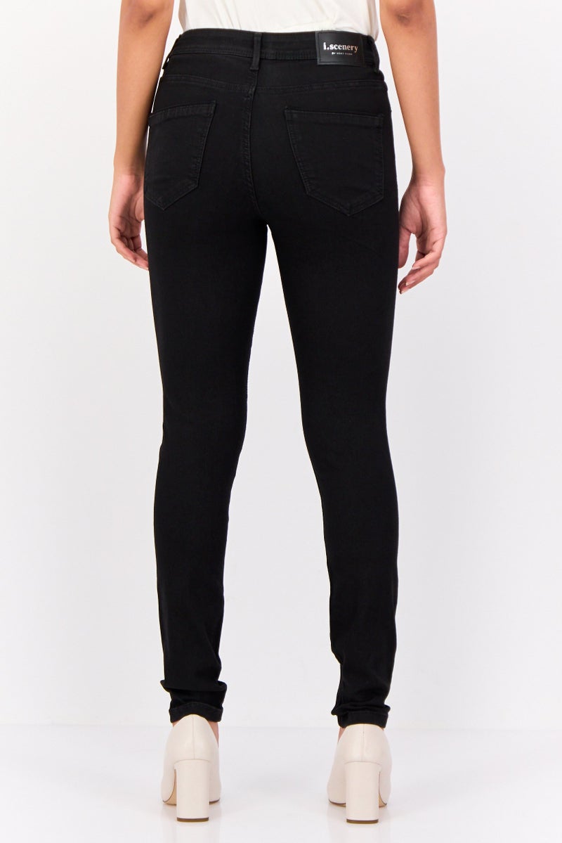 I.Scenery Women Skinny Fit Washed Stretchable Jeans, Black  - Image 3