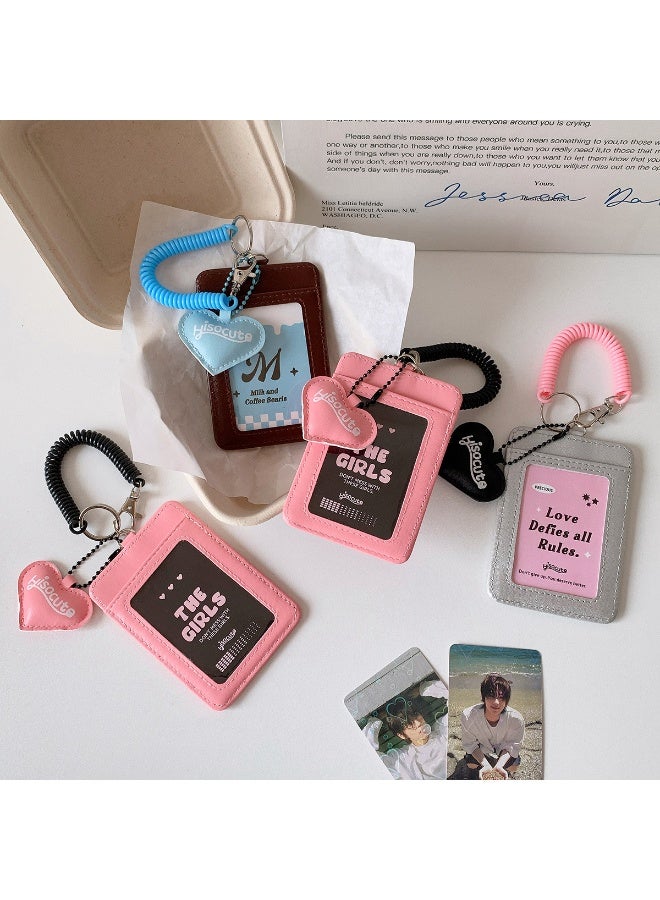 NIBEMINENT 1 - Piece Elastic Rope PU Kpop Photo Card Holder Pendant Key Chain ID Badge Holder ID Card Holder Photo Card Protector for School ID Office ID Access Card for Women Girls - Image 2