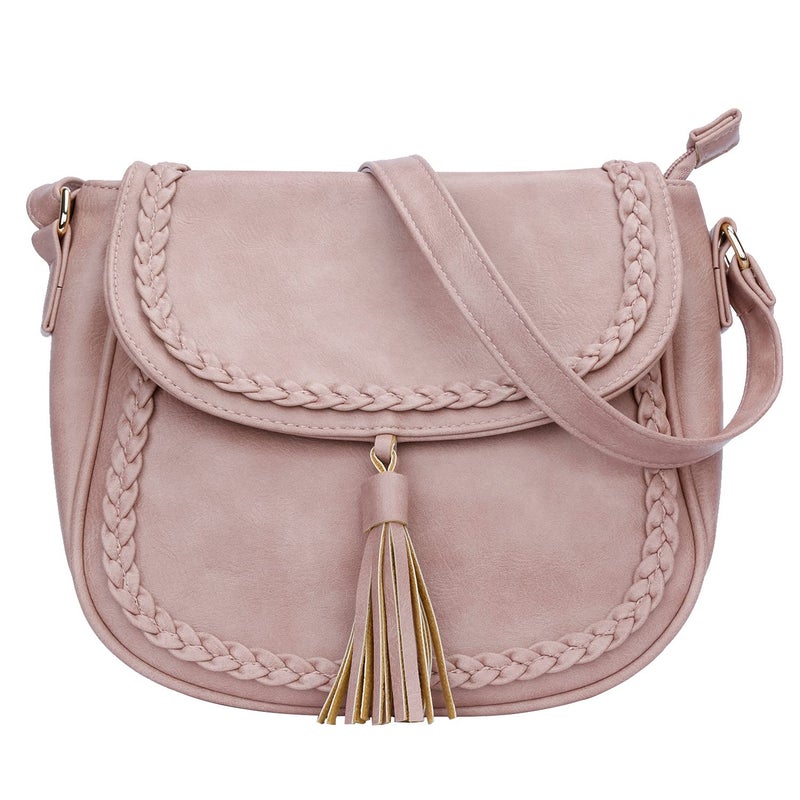 KKXIU Casual Flap Saddle Crossbody Bags for Women Purses and Handbags with Tassel ZDark Pink
