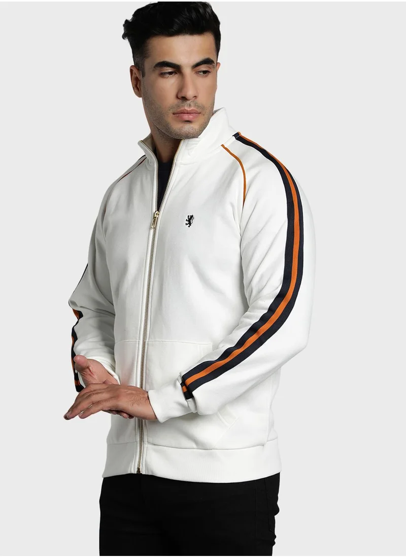 Red Tape Striped Sleeve Zip Through Sweatshirt