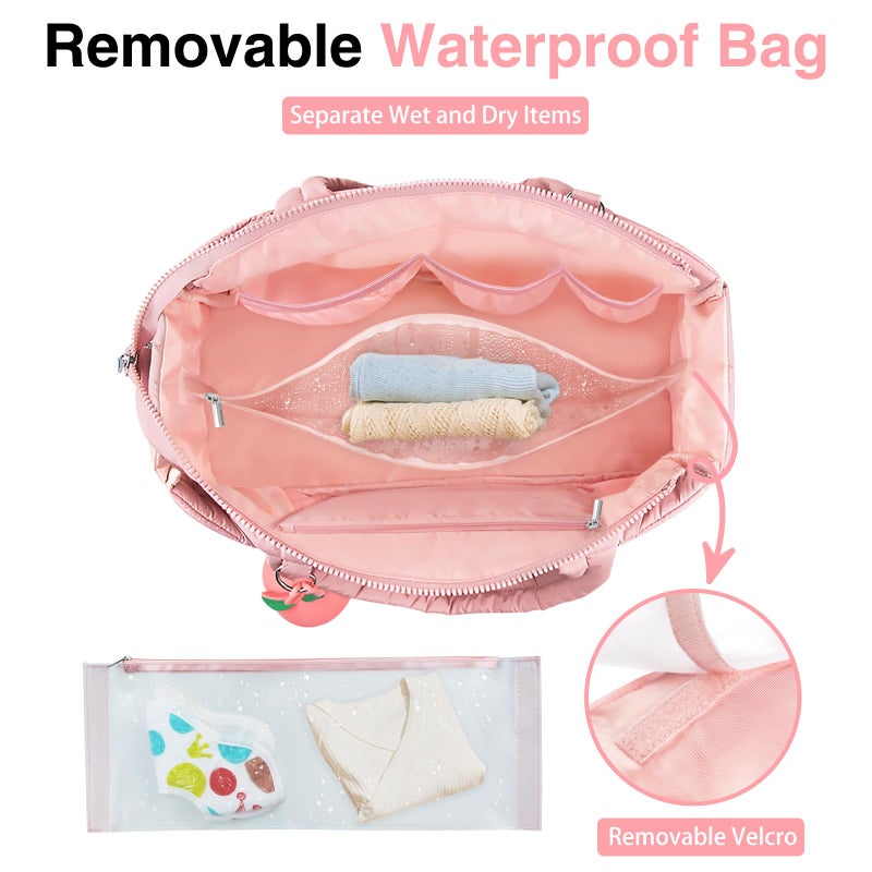 KUBYA Diaper Bag Tote, Puffer Quilted Baby Diaper Tote Bags Crossbody Hospital Bag Travel Large Mommy Bag, with Silicone Pacifier Case - Image 3