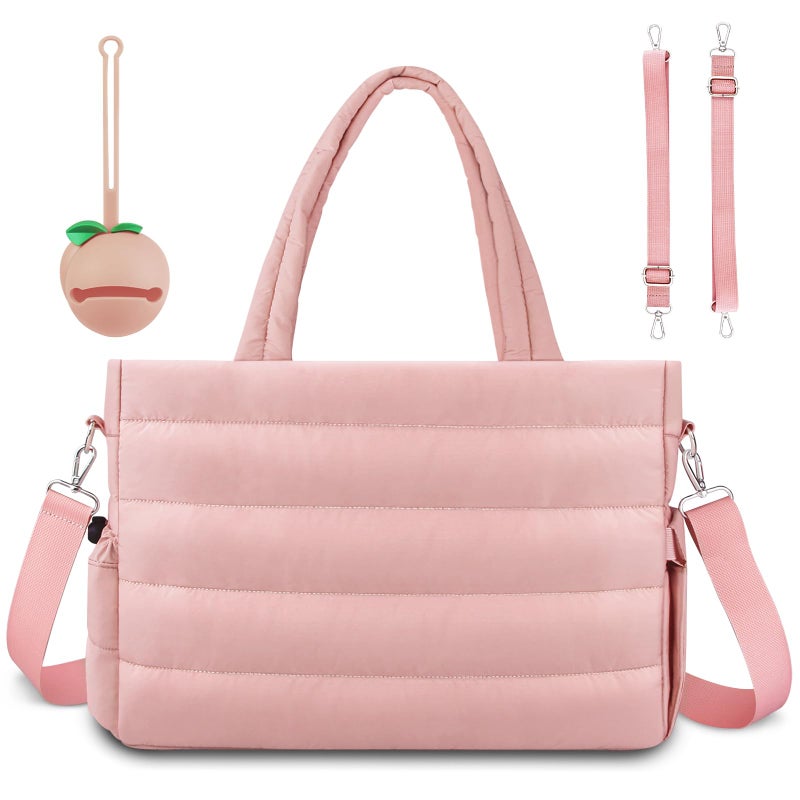 KUBYA Diaper Bag Tote, Puffer Quilted Baby Diaper Tote Bags Crossbody Hospital Bag Travel Large Mommy Bag, with Silicone Pacifier Case - Image 1