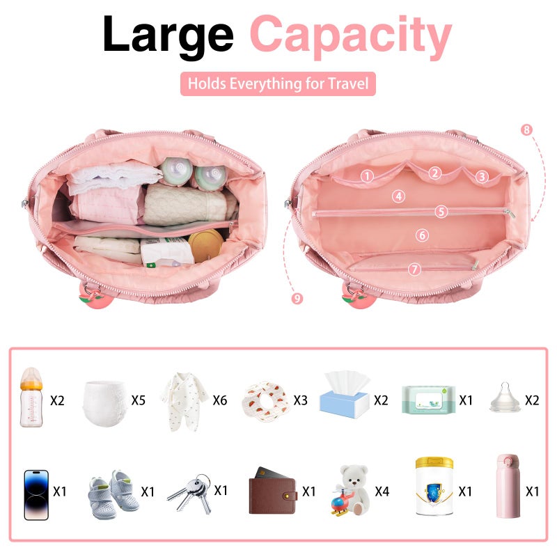 KUBYA Diaper Bag Tote, Puffer Quilted Baby Diaper Tote Bags Crossbody Hospital Bag Travel Large Mommy Bag, with Silicone Pacifier Case - Image 2