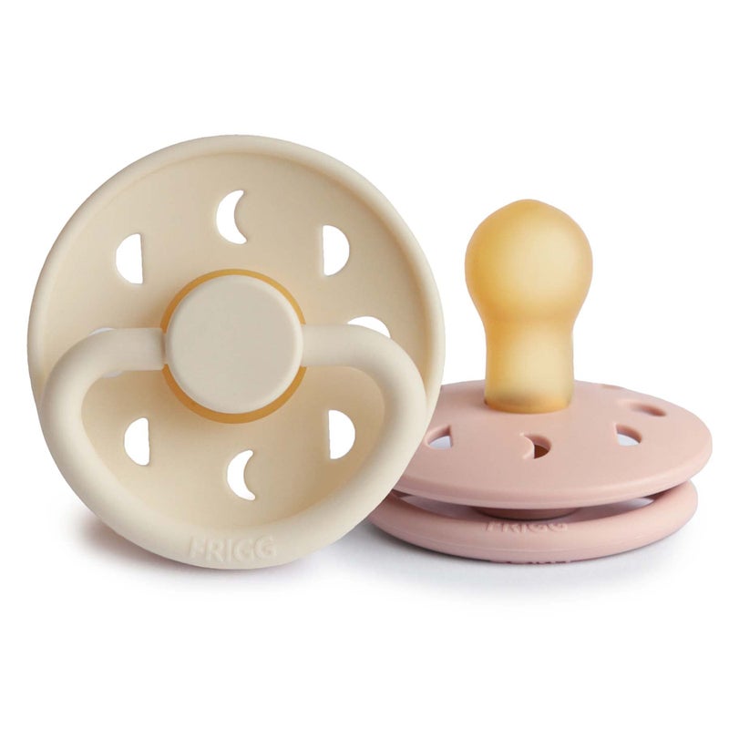 FRIGG Moon Natural Rubber Baby Pacifier | Made in Denmark | BPA-Free (Blush/Cream, 0-6 Months) 2-Pack - Image 1