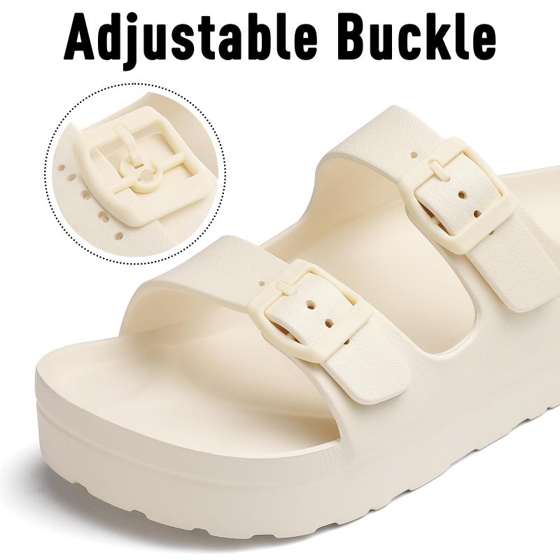 Goosecret Women's Platform Sandals with Arch Support Chunky Lightweight Foam Slip on Slides Comfortable Summer Beach Sandals with Adjustable Buckle Cream White, 40(size 9) - Image 4