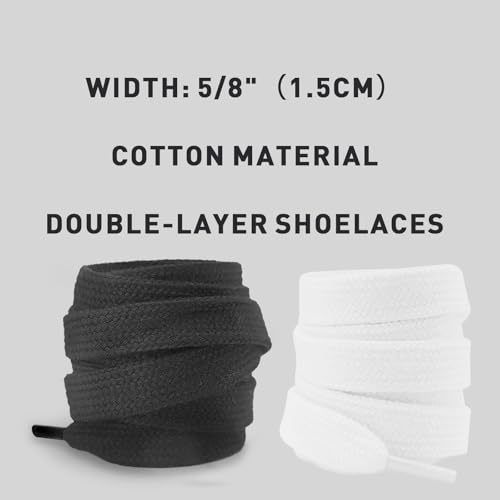 UamGlsob 15MM Cotton Fat Shoe Laces for Sneakers, 5/8" Wide Flat Thick Chunky Jumbo Athletic Shoelaces Replacement Strings (White, 54"/140cm) - Image 3