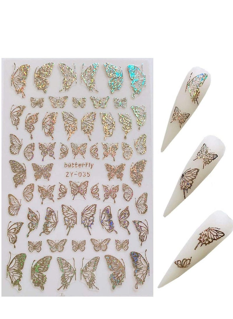 SYOSI Nail Sticker Art Adhesive Different Laser Gold and Silver Color Butterfly Shapes Art Decoration for Fake Design and Salon Nails Accessories 8 Sheets  - Image 2