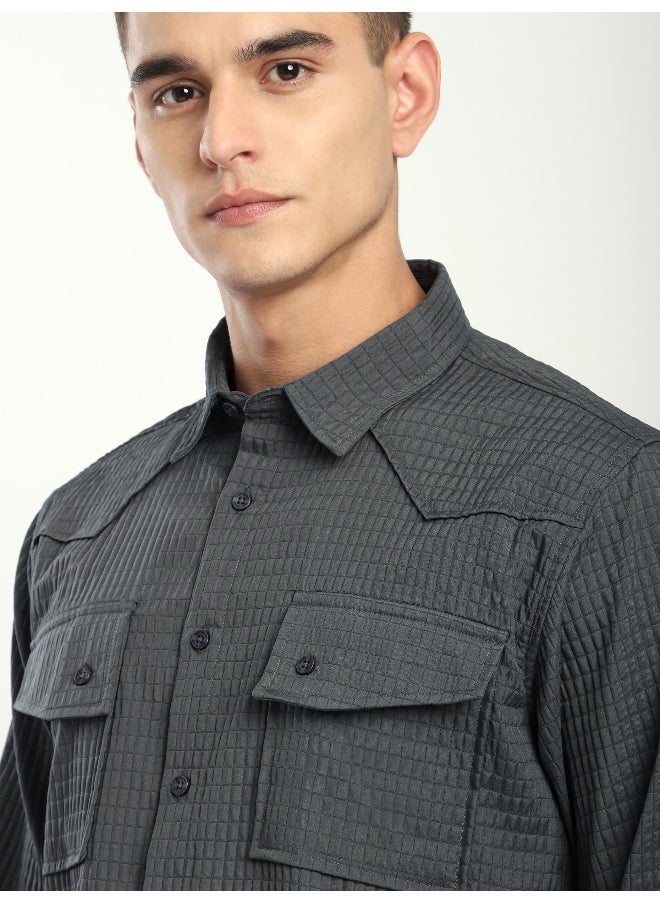 Beyoung Dark Grey Textured Western Shirt  - Image 1