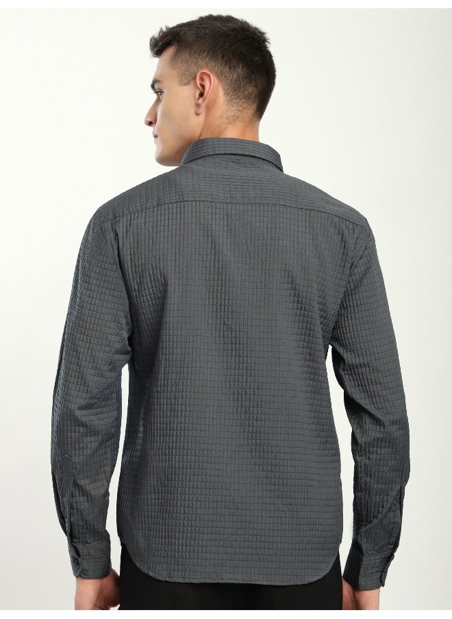 Beyoung Dark Grey Textured Western Shirt  - Image 4