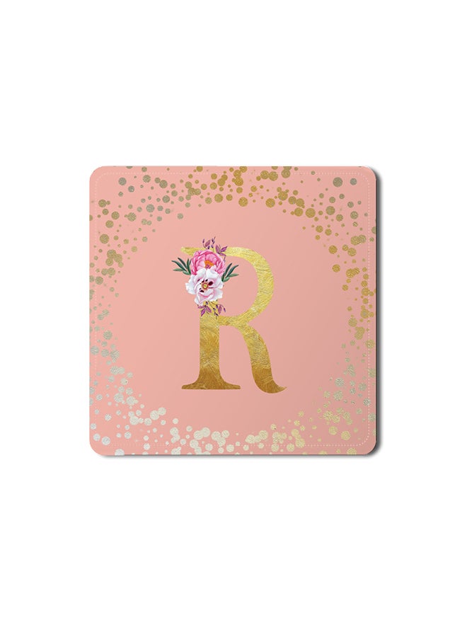 Stylizedd 2 Pack Designer Leather Coasters Mat for Beverage Drinks- Custom Monogram Initial Letter Floral Pattern Alphabet - R (Rose Pink) - Image 1
