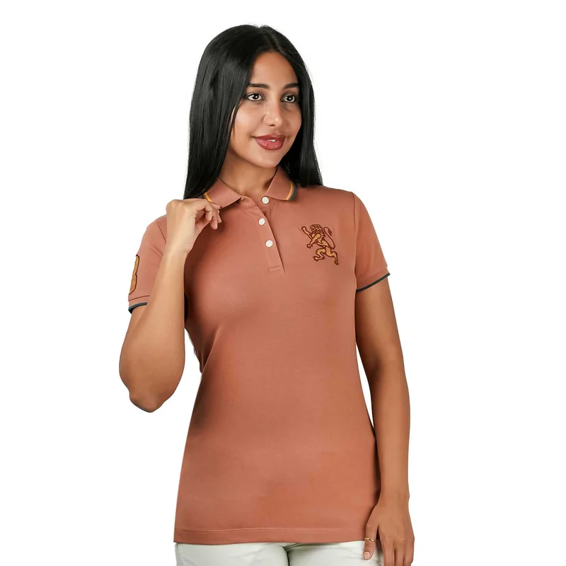 GIORDANO Women's Cotton Lycra 3D Lion Embroidery Polo