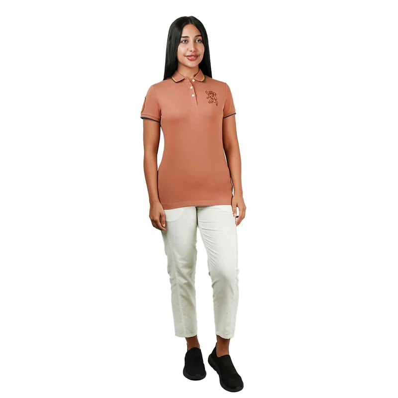 GIORDANO Women's Cotton Lycra 3D Lion Embroidery Polo