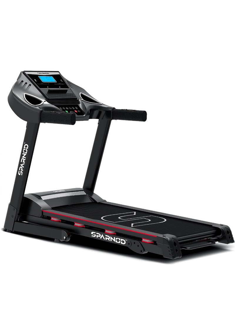Sparnod Fitness Sparnod Fitness STH-3200: محرك DC بقوة 4 حصان، جهاز مشي بسرعة 16 كم/ساعة، وحدة تحكم متقدمة مع 12 برنامجًا محددًا مسبقًا، يدعم وزن المستخدم 110 كجم، قابل للطي هيدروليكيًا، مكبرات صوت مدمجة  - Image 1