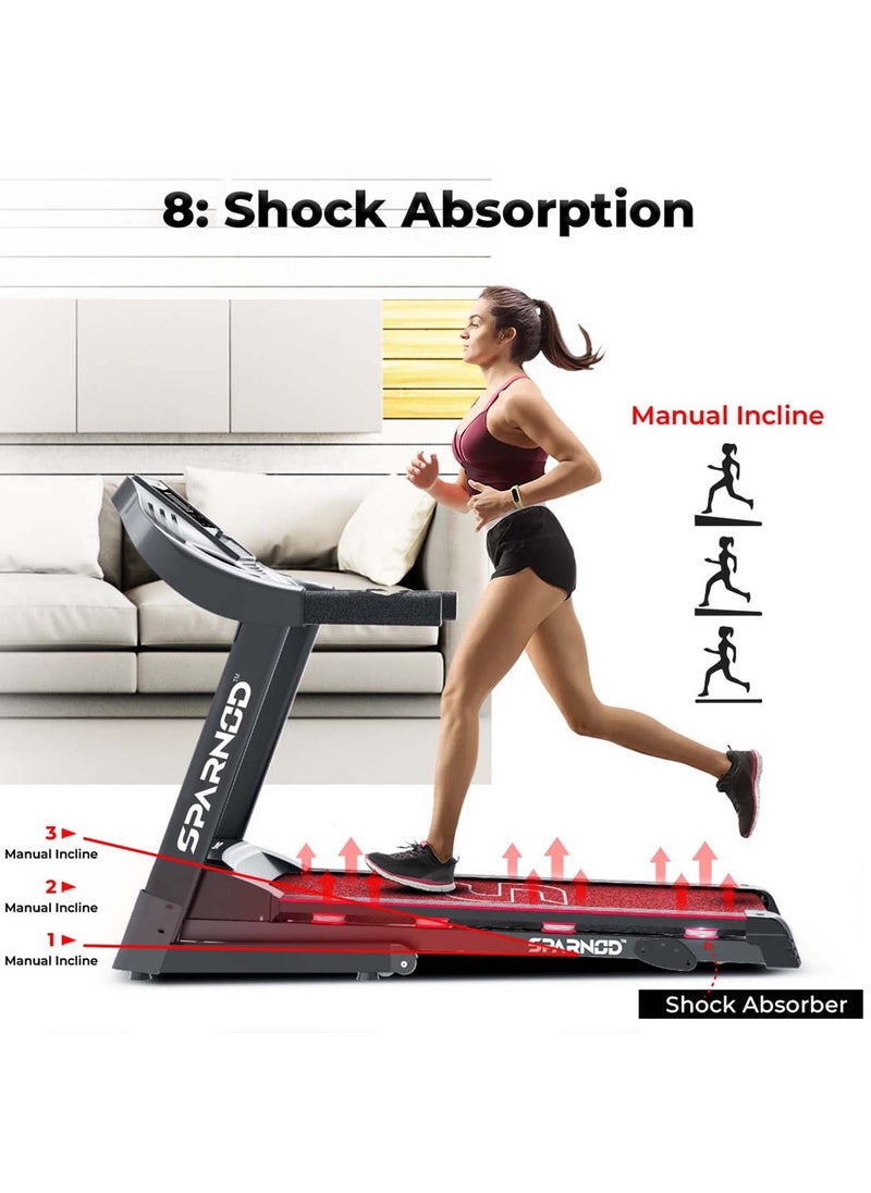 Sparnod Fitness - STH-3200: 4 Hp Peak Dc Motor, 16 Km/H Treadmill, Advanced Console With 12 Pre-Set Programs, Supports 110 Kg User Weight, Hydraulic Foldable, Inbuilt Speakers - Image 1