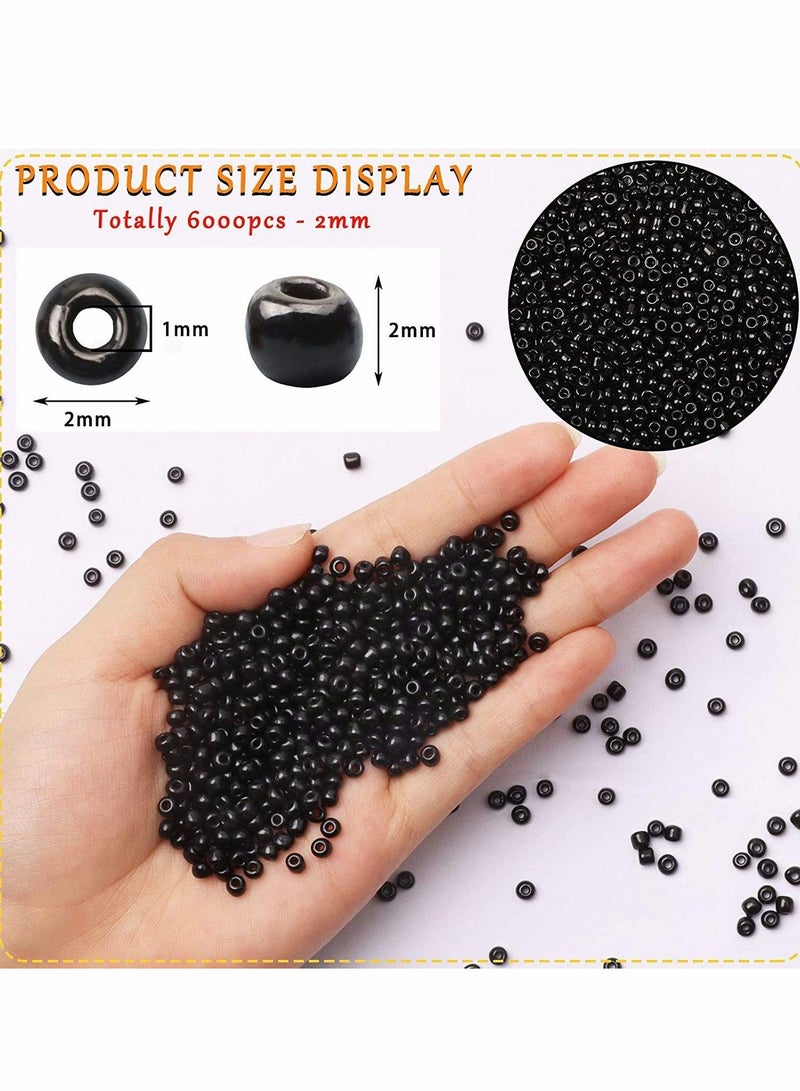 6000pcs 2mm Glass Seed Beads Bulk for DIY Jewelry Making, Small Pony Beads for Bracelets and Necklaces - Black Color Craft Beads with Tweezers - Image 3