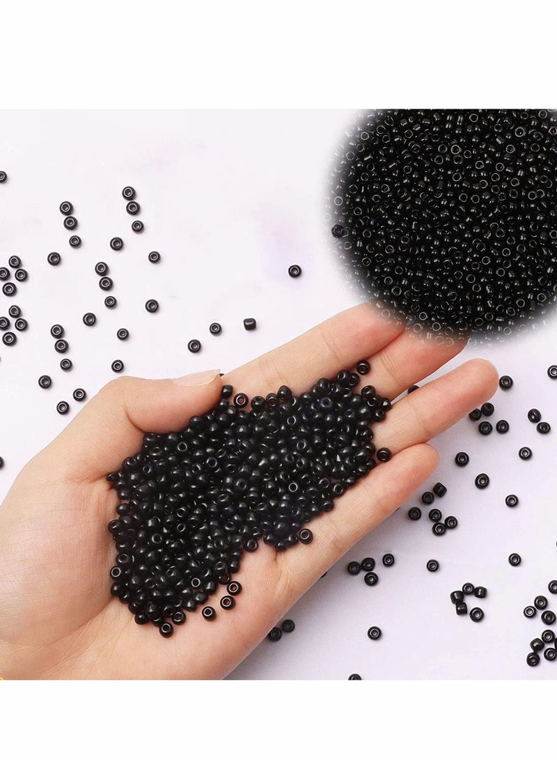 6000pcs 2mm Glass Seed Beads Bulk for DIY Jewelry Making, Small Pony Beads for Bracelets and Necklaces - Black Color Craft Beads with Tweezers - Image 2