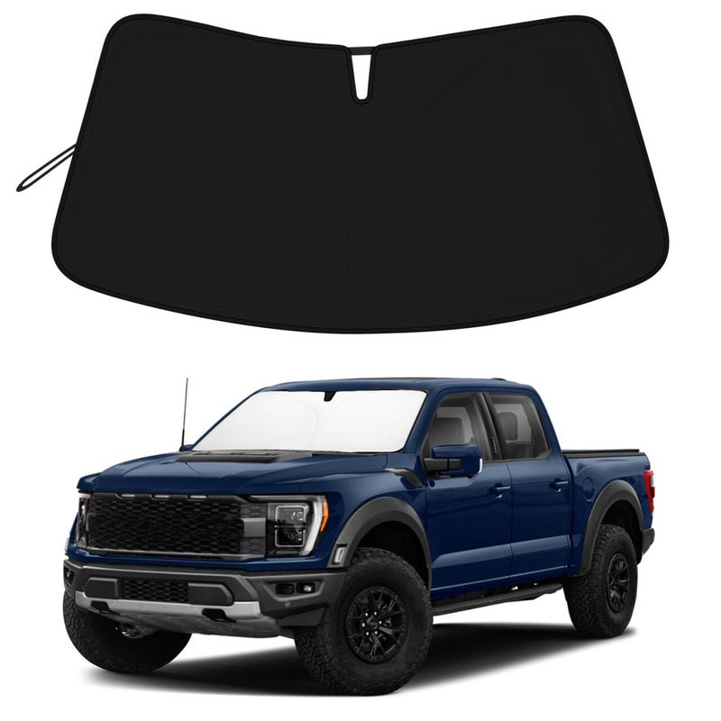 غطاء زجاج أمامي لحماية الشمس من PIMCAR لفورد F150 2021-2025، عاكس حراري 310T، حماية من الأشعة فوق البنفسجية، تصميم مخصص، قابل للطي مع حقيبة تخزين، واقي لوحة القيادة