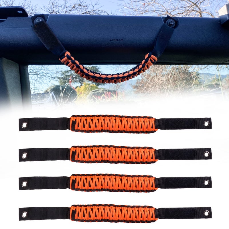 BESTAOO Roll Bar Grab Handles Paracord Grip Handle for Ford Bronco Accessories 2021 2022 2023 2024 2025 2 Door 4 Door 4 Pack Orange