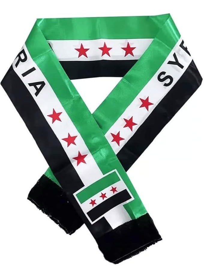 Syria Flag Support Scarf, Green White Black with Stars Design  - Image 2