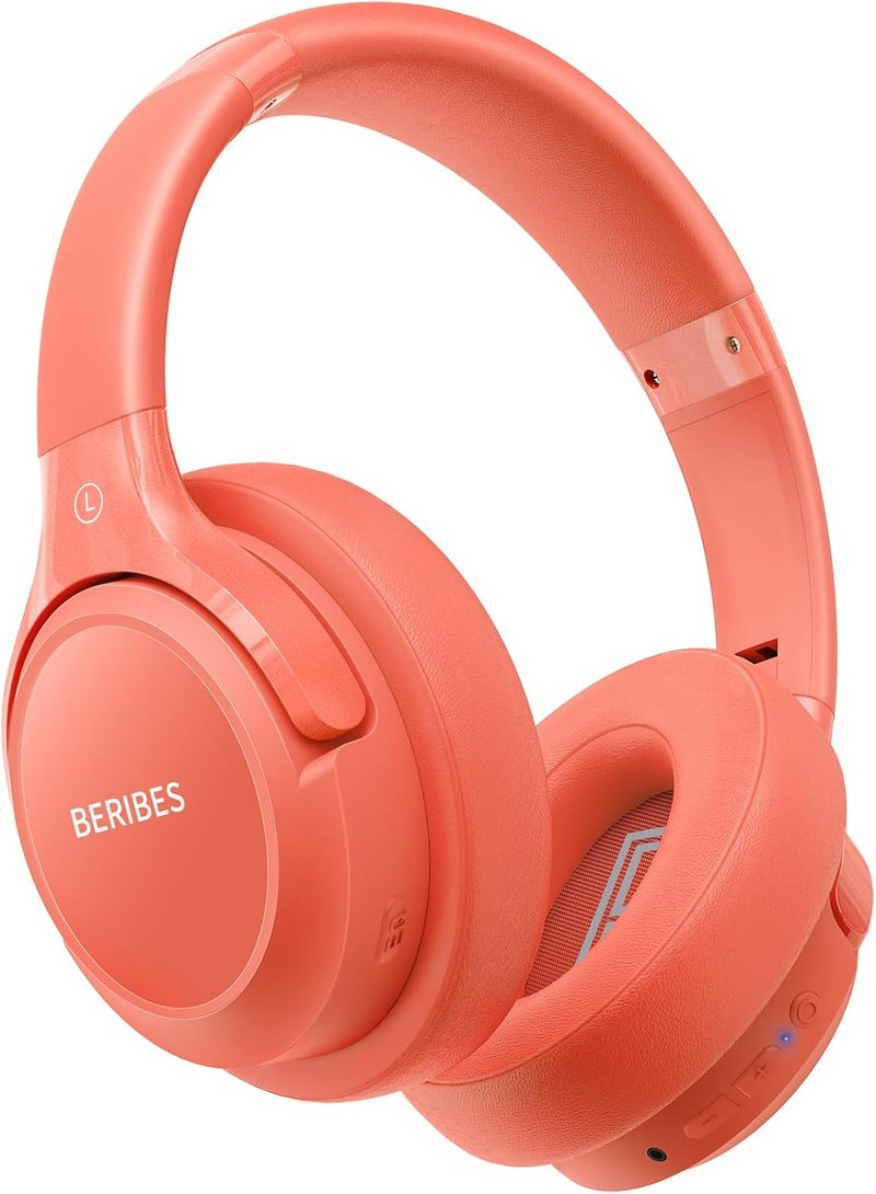 BERIBES Bluetooth Headphones Over Ear,BERIBES 65H Playtime and 6 EQ Music Modes Wireless Headset with Microphone,HiFi Stereo Foldable Lightweight, Deep Bass for Home Office Outdoors Etc(Orange Red) - Image 1
