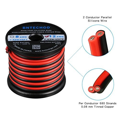 BNTECHGO 12 Gauge Flexible 2 Conductor Parallel Silicone Wire Spool Red Black High Resistant 200 deg C 600V for Single Color LED Strip Extension Cable CordModel25ft Stranded Tinned Copper Wire - Image 3