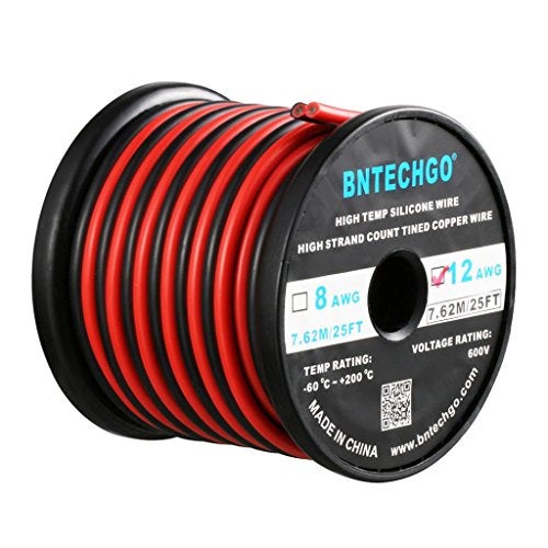 BNTECHGO 12 Gauge Flexible 2 Conductor Parallel Silicone Wire Spool Red Black High Resistant 200 deg C 600V for Single Color LED Strip Extension Cable CordModel25ft Stranded Tinned Copper Wire - Image 1