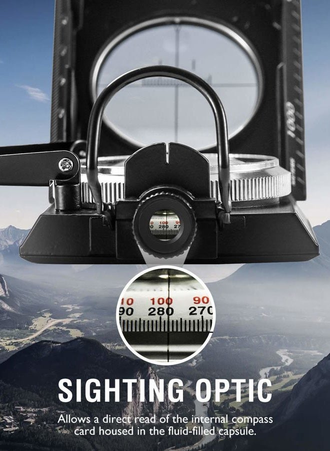 EYESKEY Multifunctional Military Metal Sighting Navigation Compass with Inclinometer | Impact Resistant & Waterproof Compass for Hiking, Camping, Boy Scout (Black) - Image 3