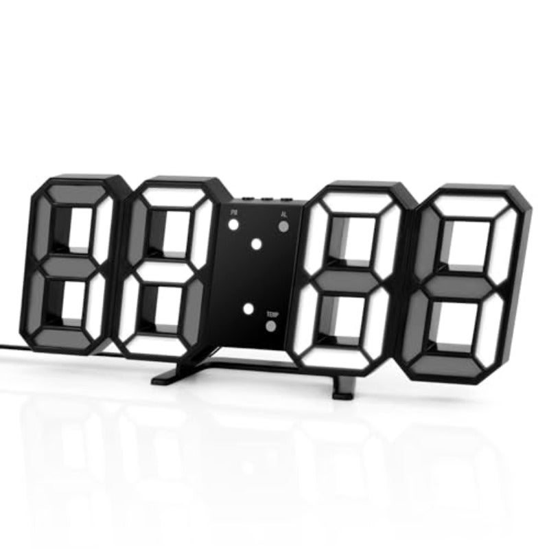 3D Digital Alarm ClockWall LED Number Time Clock with 3 Auto Adjust Brightness LevelsModern Night Light LED Electronic Clock Date Temperature Display black - Image 1