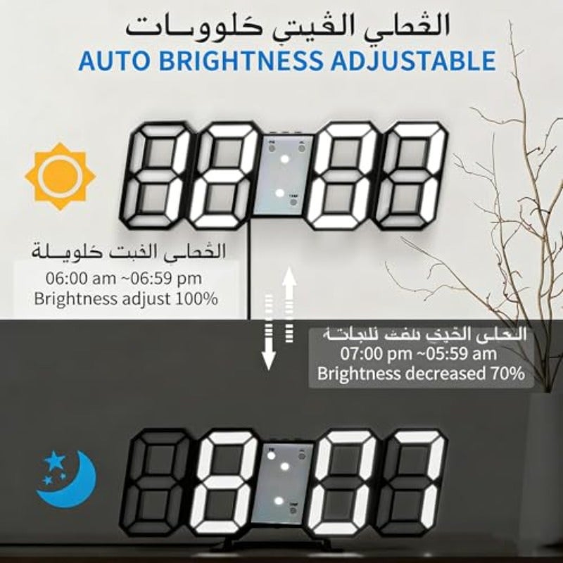 3D Digital Alarm ClockWall LED Number Time Clock with 3 Auto Adjust Brightness LevelsModern Night Light LED Electronic Clock Date Temperature Display black - Image 5
