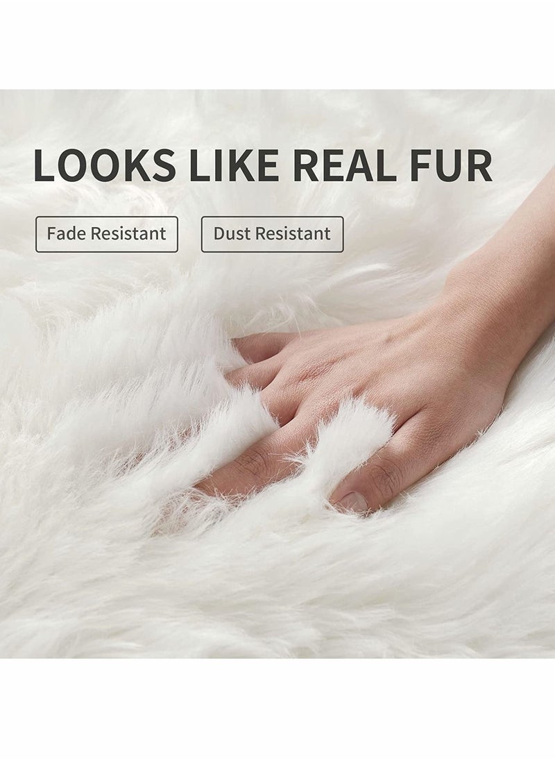 Y&D - Round Chair Cushions 18x18” White Super Soft Shaggy Faux Fur Sheepskin Cover Area Rugs for Bedroom Sofa Fluffy Seat Pad Photographing Background of Jewellery Leisure Play Reading Cushion - Image 1