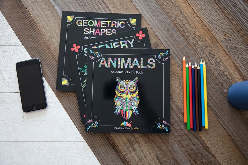 Creatively Calm Studios Set of 3 Adult Coloring Books, Animals, Scenery & Mandalas Designs - 120 Unique Images! 8.5 in. x 8.5 in. Pages - Image 2