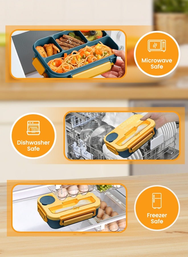 ANYOUI Versatile 4-Compartment Bento Box, Lunch Box for Adults Men Women, Leak-Resistant, Lunchable Food Container with Utensils, Sauce Jar, Microwave & Dishwasher Safe - Image 5