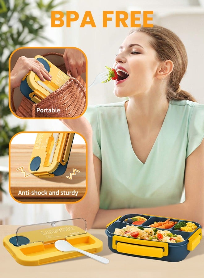 ANYOUI Versatile 4-Compartment Bento Box, Lunch Box for Adults Men Women, Leak-Resistant, Lunchable Food Container with Utensils, Sauce Jar, Microwave & Dishwasher Safe - Image 3