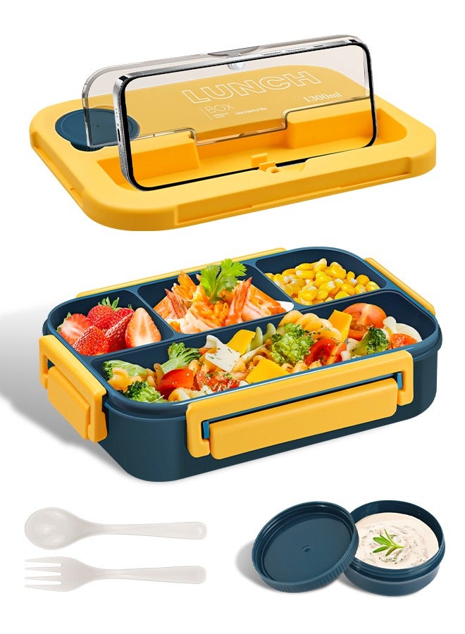 ANYOUI Versatile 4-Compartment Bento Box, Lunch Box for Adults Men Women, Leak-Resistant, Lunchable Food Container with Utensils, Sauce Jar, Microwave & Dishwasher Safe - Image 1