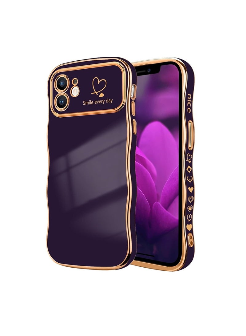 WRISTWISE Case Cover for iPhone 12, Cute Wave Frame Curly Shape with Love Heart Pattern Raised Camera Protection Cover Luxury Plating Shockproof Phone Case for iPhone 12, Purple - Image 1