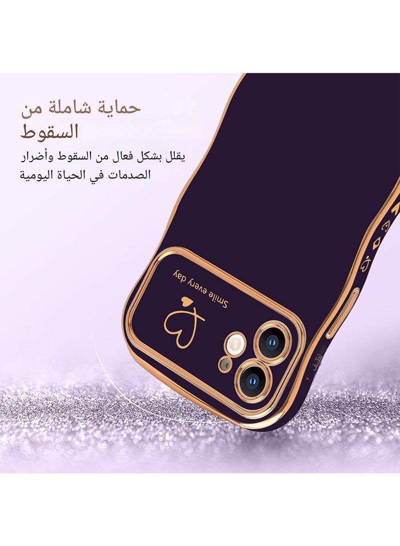 WRISTWISE غطاء حافظة لهاتف iPhone 12، إطار مموج لطيف على شكل قلب حب، غطاء حماية للكاميرا المرتفعة، غطاء فاخر مقاوم للصدمات لهاتف iPhone 12، أرجواني - Image 3